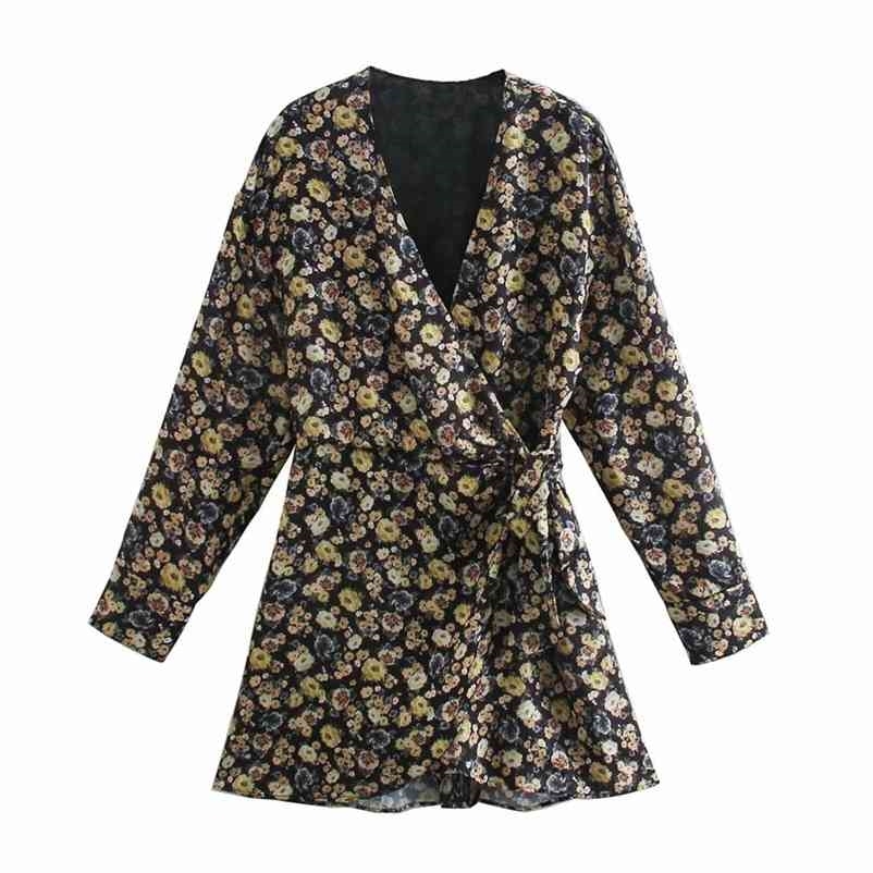 

Printed waist dress Chiffon Holiday Style A-line Women Dress Spring Summer V-neck Female Short 210524, Mixed color