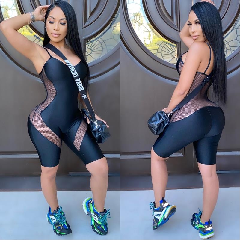 

sporty sheer womens jumpsuit mesh insert plus size rompers one piece shorts jumpsuits for women d42 bh16, Black;white