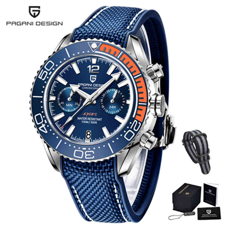 

New PAGANI DESIGN Multifunction Chronograph 100M Waterproof Quartz es Ceramic Bezel Sapphire Glass Watch For Men, Steel orange