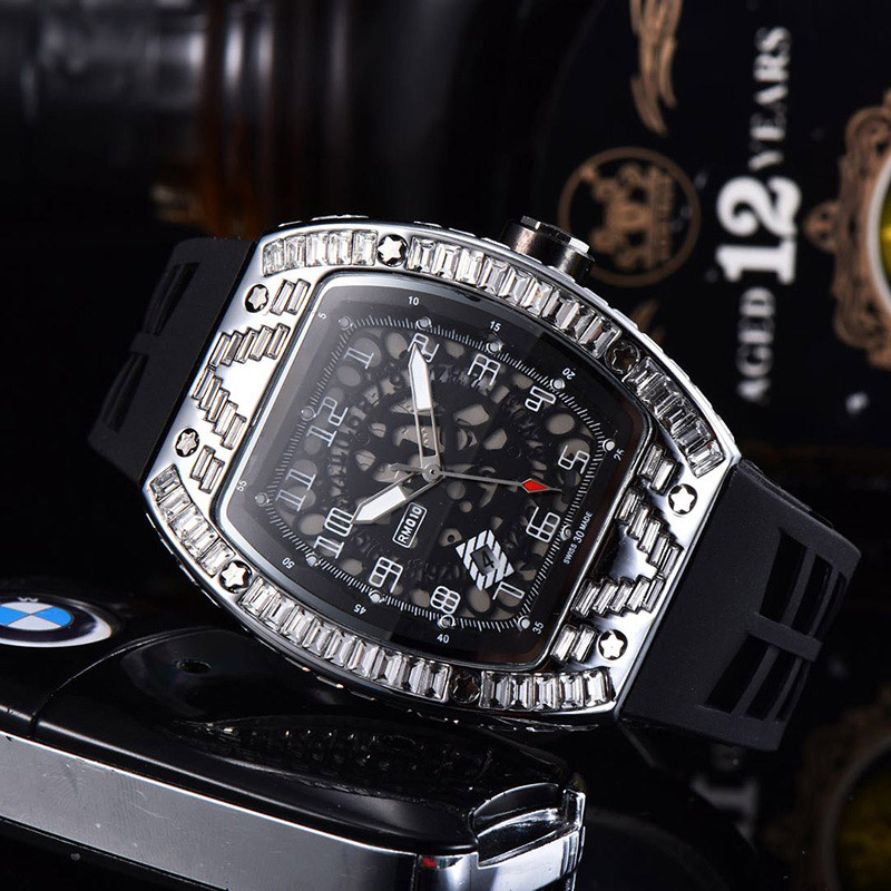 

Top sell mens watch good quality all dial work fashion diamond rubber watchband icd out analog clock lifestyle waterpoof quartz movement montre de luxe