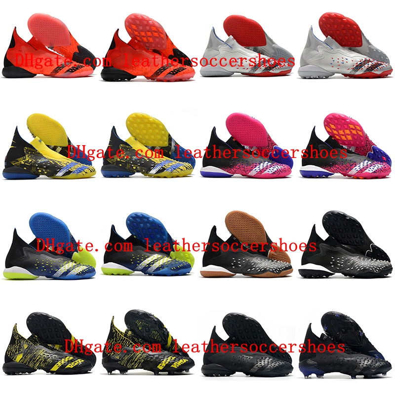 

PREDATOR FREAK + IC TF Soccer Shoes Indoor Turf Football Boots High Ankle Cleats Black Blue Yellow Pink botas de futbol, As picture 1
