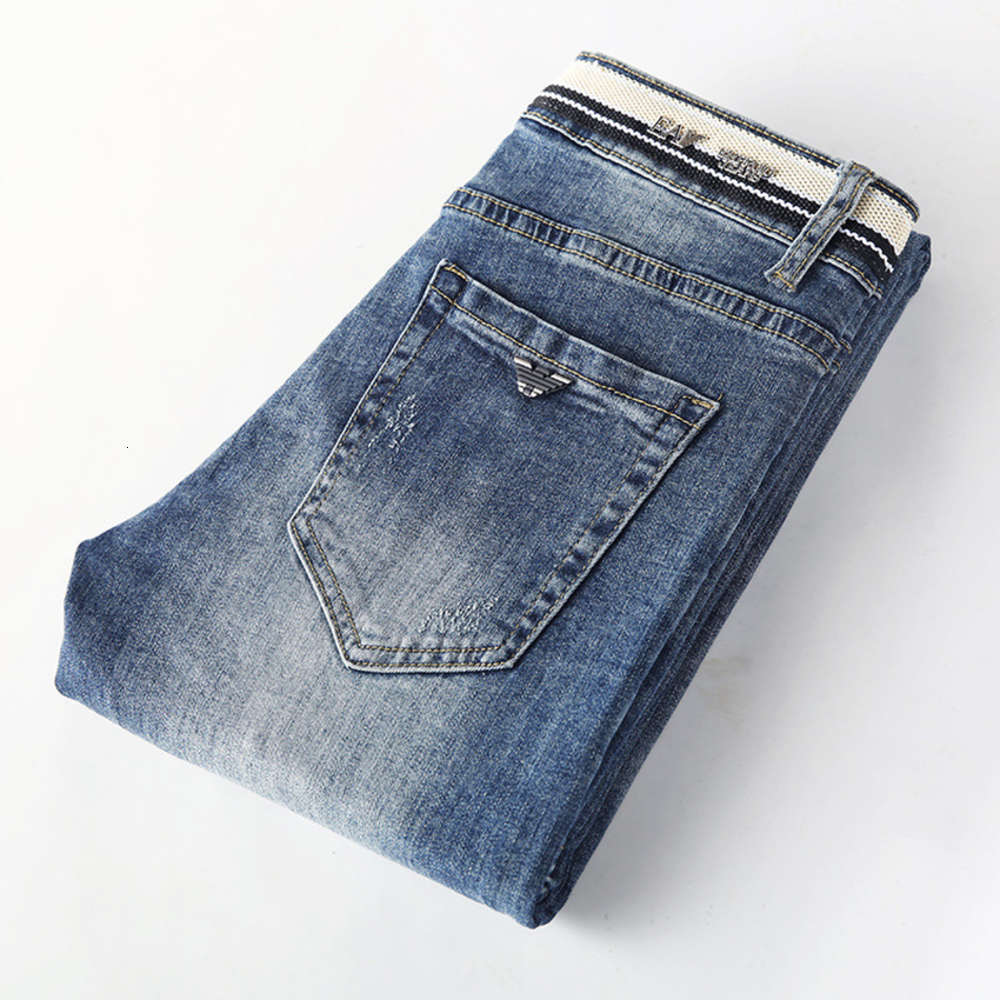 

Jeans Retrieved Winter Cotton Slender Elastic Mode Business Stretcher Classic Style Denim Male Broek, Blue.