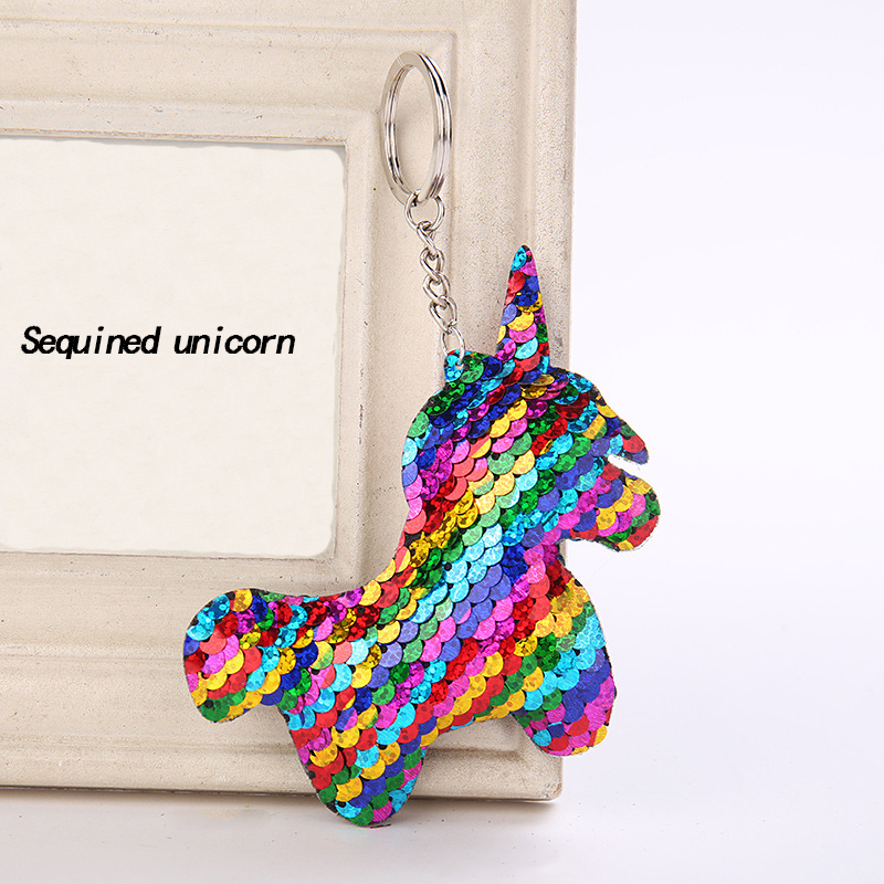

10Pieces/Lot Reflective shiny unicorn keychain pendant sequined unicorn bag pendant colorful sequined keychain pendant