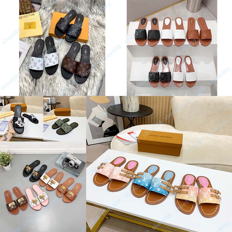 

Luxury flat sandal design embroidery black slippers shallow beach leisure indoor lace lock box full set of accessories 35-41 13019