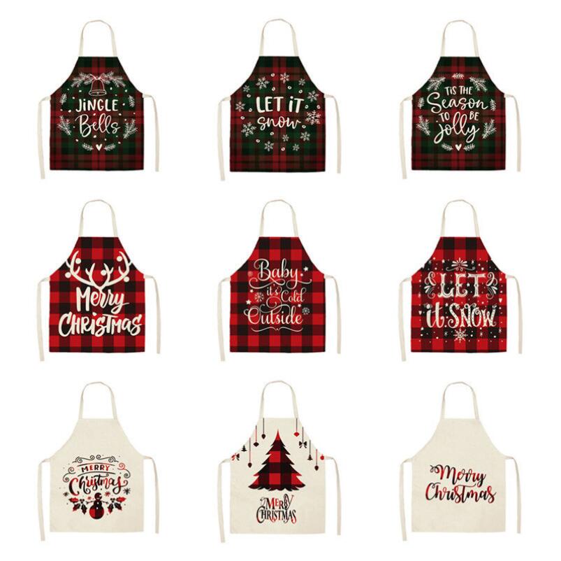 

Creative Christmas Printed Women Kitchen Aprons Waterproof Cooking oil-proof Cotton Linen Antifouling Chef Apron