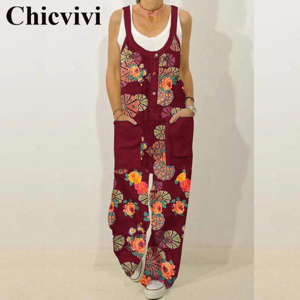 

Women's Jumpsuits & Rompers Cotton Linen Printed Women Loose Sleeveless Casual One-piece Overalls Plus Size All Match 5XL Woman Romper, Black;white