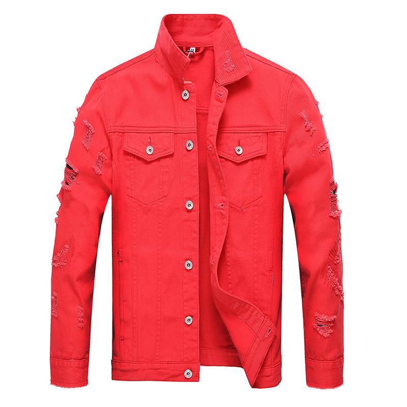 

Men' Jackets Men Red Black Denim Outerwear Jean Coats Spring Autumn Holes Slim Plus Size 3XL, 2023 white