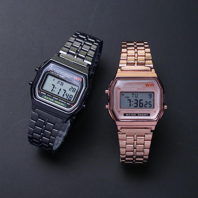 

Wristwatches Led Metalen Sport Mannen Horloges Vrouwen Elektronische Digitale Display Retro Stijl Klok Relogio Masculin Reloj, Slivery;brown