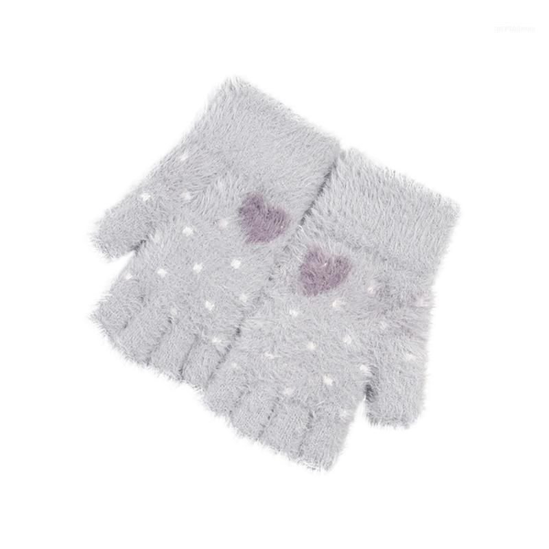 

Winter Gloves For Women Cute Heart Stretch Knitted Soft Multifunctional Warm Plush Mitten1