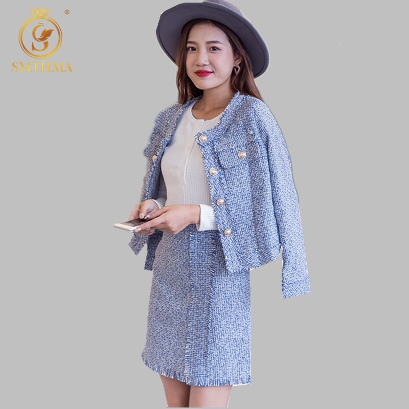 

Luxury Designer Tweed Jacket Autumn Winter Elegant Tassel Women High Waist Two Piece Skirt Set Office Lady Coat 210520, Photo color