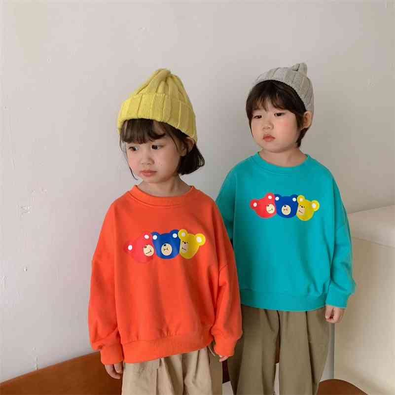 

Spring Autumn unisex cartoon bear long sleeve sweatshirts kids cute all-match Tops clothes 210708, Orange