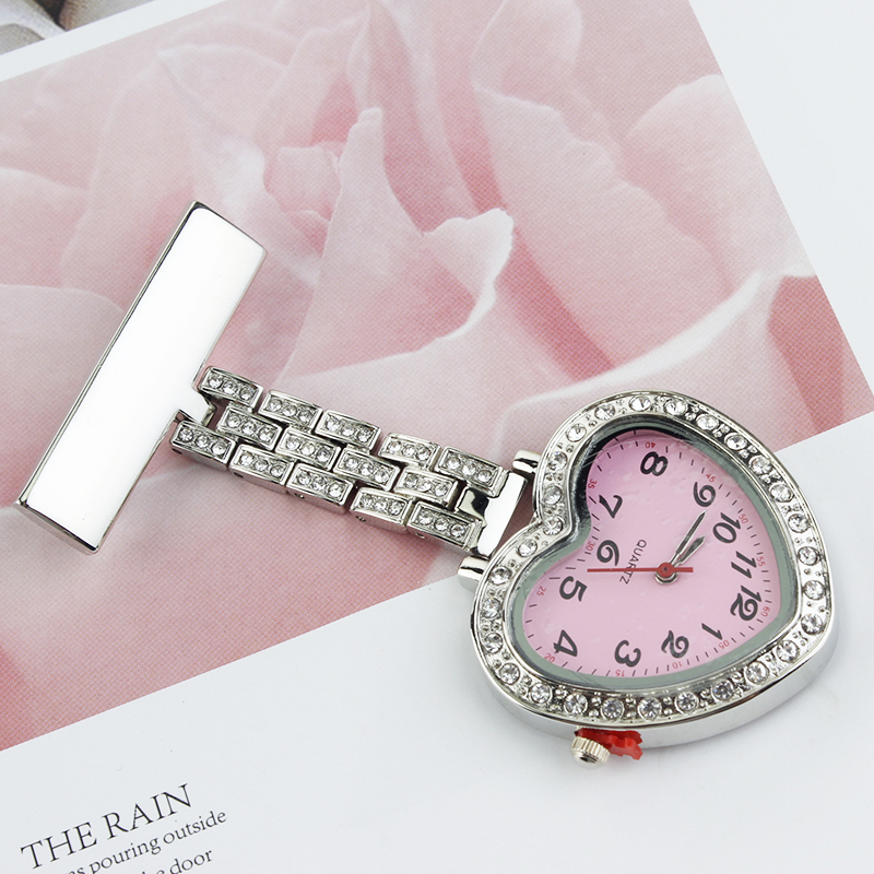 

Peach Heart Nurse Watch Heart-shaped Pocket Doctor Quartz Brooch Medical Clock Dropshipping, Purple