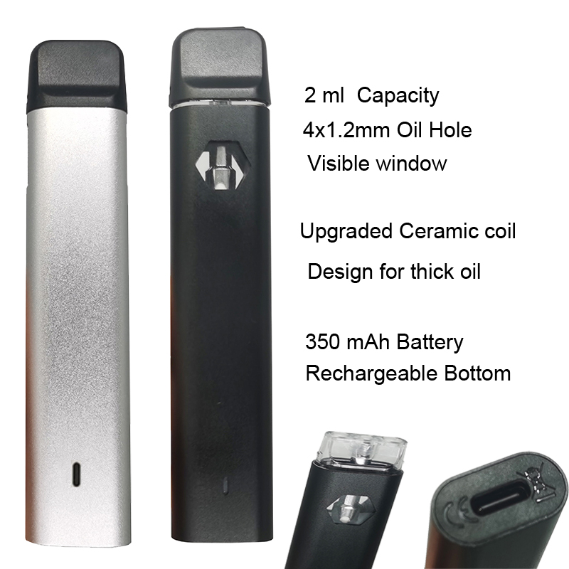 

Custom Made Disposable Vape Pen Pod Device E Cigarettes Starter Kits 2ML Empty Palm Pods 350mAh Rechargeable Battery Thick Oil Vaporizer Pens OEM Box Packaging