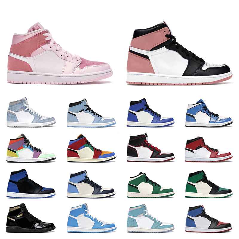 

2021 men women basketball shoes high OG Jordan 1 Hyper Royal Obsidian Dark Mocha Pine Green Court Purple Jumpman 1s mens trainer, Turbo green