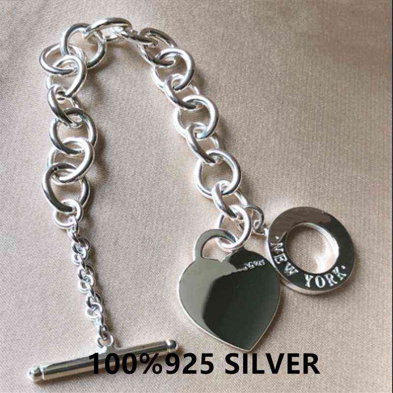 

Tf Heart Tag 925 Sterling Silver Bracelet Love High-end Extravagant Jewellery Cuba Chain Christmas Gifts Ma'am