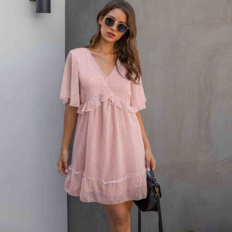 

Floral Print Boho Woman Dress Summer V Neck Butterfly Short Sleeve High Waist Ruffle Patchwork Mini Beach Dresses Femme Vestidos, Black;gray