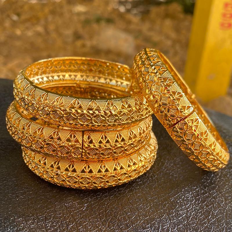 

Bangle 24k Gold Color Saudi Arabic 4pcs Dubai Bangles For Women Habesha Ethiopian Bracelets Wedding Jewelry African Gifts