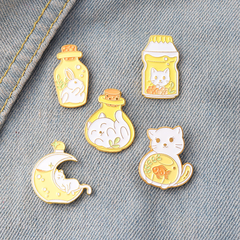 

Magic Bottles Enamel Pins Custom Cats Rabbit Brooch Lapel Badge Bag Cartoon Animal Jewelry Gift for Kids Friends
