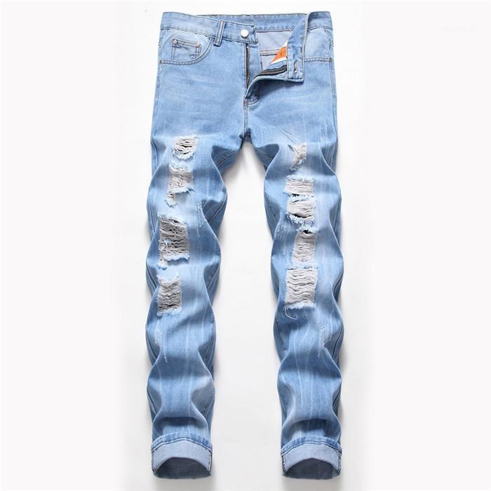 

Men's Jeans Men Hole Ripped Stretch Destroyed Hip Hop Jean Homme Masculino Fashion Design Slim For Male Pants, Blue
