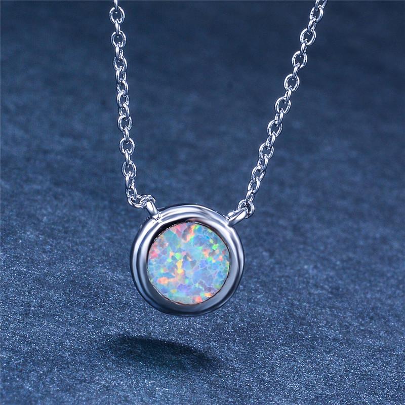 Pendant Necklaces Boho Female Small Round Necklace Silver Color Choker Chain White Blue Fire Opal For Women-image-706614569
