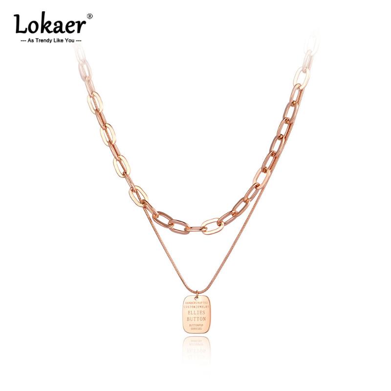 

Chains Lokaer Fashion Double Layer Stainless Steel Square Charm Pendant Necklace Bohemia Link Chain Choker For Women N21087, Silver