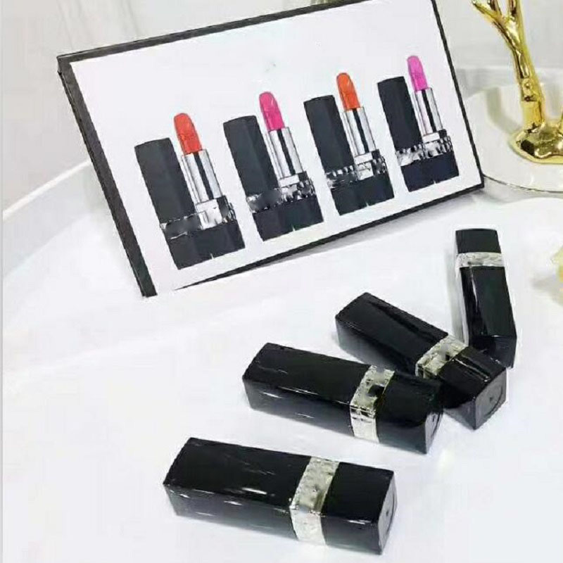 

2022 Lip Makeup Single Matte 4ps/set Lipstick Natural Long Lasting Creme Rouge Lipsticks Waterproof Lipgloss Cosmetics, Mixed color with logo