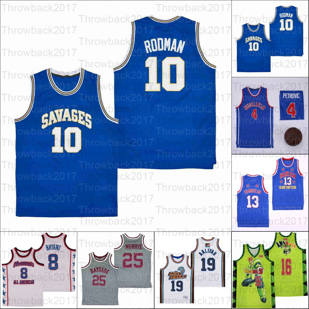 

DRAGON Basketball Jerseys BALL Z UNIVERSE 7 JERSEY ANDROID 16 DBZ NEON Aaliyah 19 BrickLayers GLOBETROTTERS white black blue, As photo