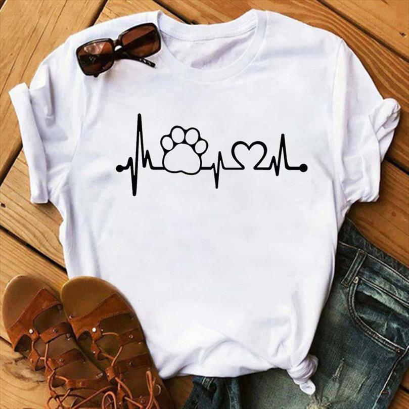 

maycaur heartbeat dog lover printed men t shirts kawaii paw harajuku summer short sleeve female tees, White;black