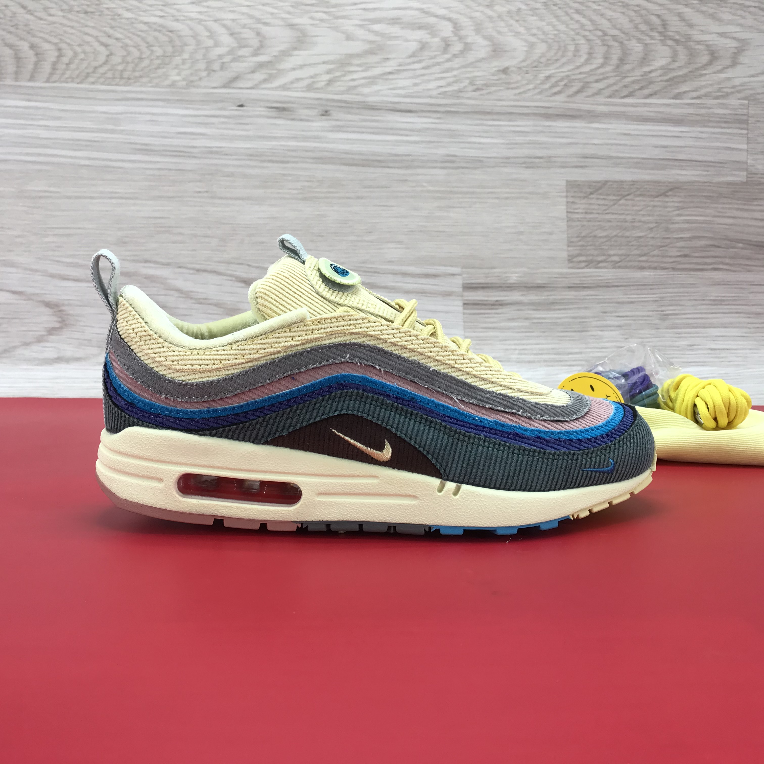 

Nike Air Max 97 Sean Wotherspoon running shoes with box blue yellow red platform sneakers with shoeslace