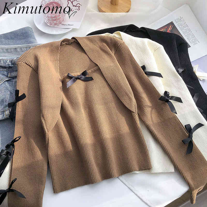 

Kimutomo Elegant Bow Square Collar Sweater Women Long Sleeve Slim Waist Short Knitted Top Japanese Style Outwear Chic Fashion 210521, Apricot