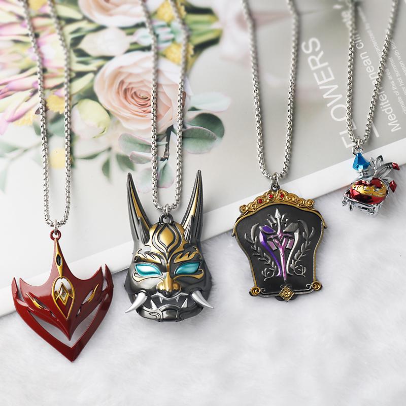 

Pendant Necklaces Game Genshin Impact Tartaglia Yasha Xiao Mask Necklace Fashion Witch's Heart Chain Women Men Cosplay Gifts