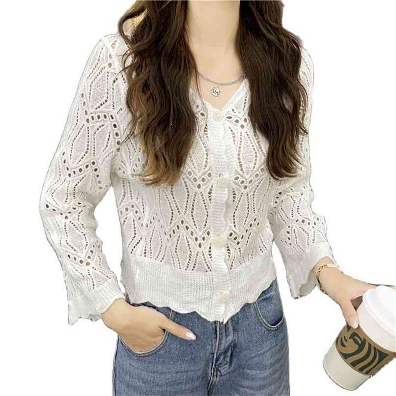 

Fashion Women' Knitted Cardigan / Net Red Thin Hollow 210520, White