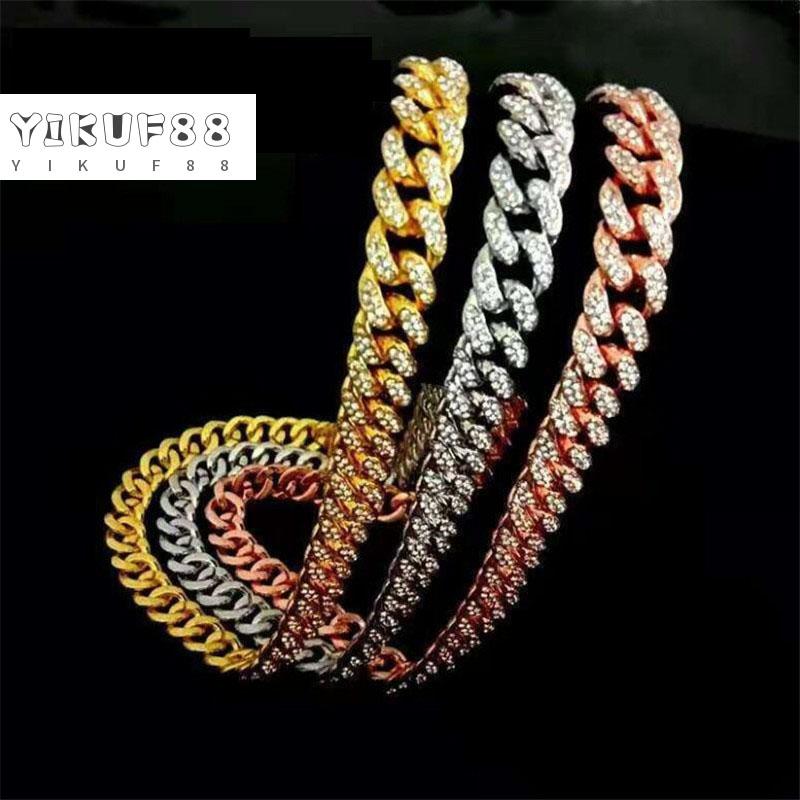 

Chains YIKUF88 Hip-Hop Jewelry Men Necklace Fashion 12.5mm Cuban Bracelet Hundred Men's Gold Plated Diamonds For Women 45 50 60 70cm, Silver