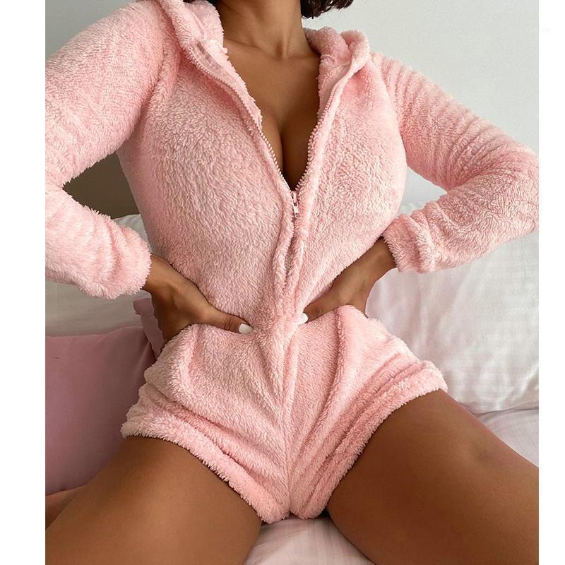 

Women's Jumpsuits & Rompers Sexy Low Cut Zipper Plush Long Sleeve Women Playsuit Womens Jumpsuit Romper Drop, Black;white