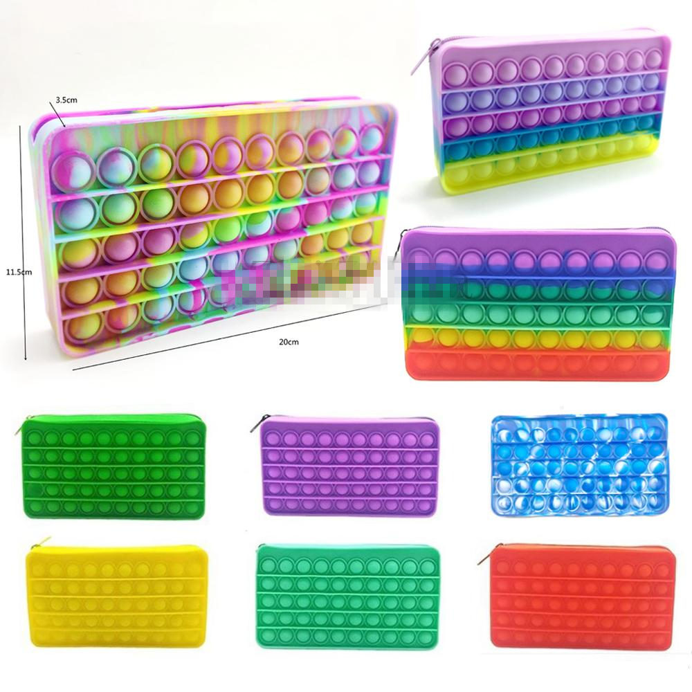 

Silicone Rainbow Push It Bubble Pencil Bag Case Fidget Party Simple Dimple Finger Toys Decompression Relief Interactive 2021 Back to school