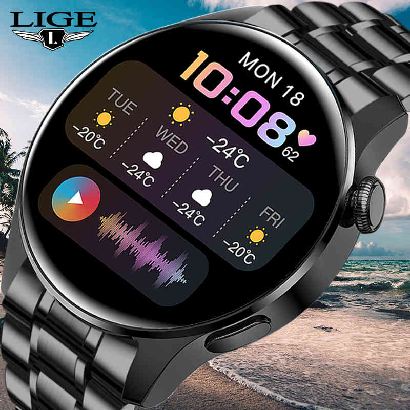 

LIGE 2021 Bluetooth Call Smart Watch Men Full Touch Screen Sports Fitness IP67 Waterproof Suitable For Android IOS+Box