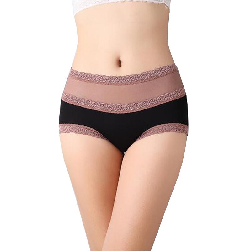 

Women's Panties DKERT Women Sexy Rose Lace Transparent Cotton Underwear Plus Size Female High Wiast Briefs, Beige