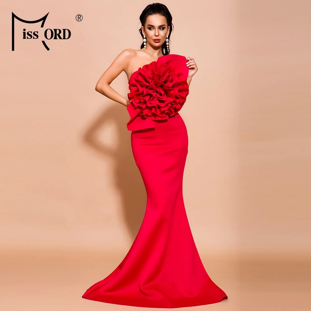 

Missord 2021 Women Summer Sexy Off Shoulder Flower Bodycon Dresses Female Solid Color Elegant Maxi Dress FT19608, Red