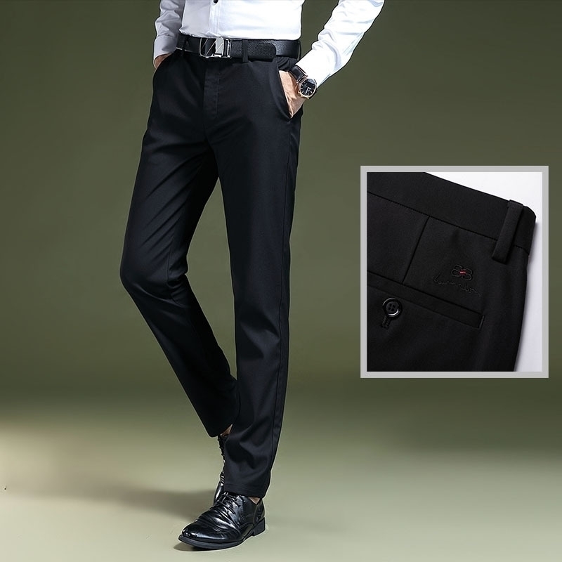 

2020 autumn and winter thick business casual men's comfortable elastic trousers medium waist straight tube slim long pants, Gray
