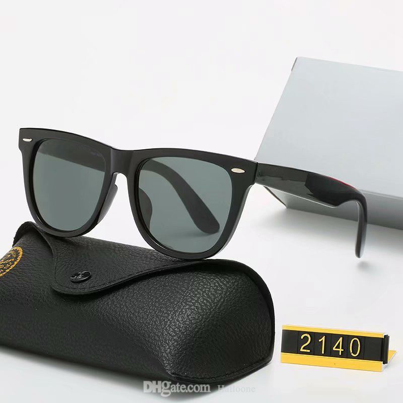 

Classic Luxury Ray Men Women Sunglasses Brand Design Vintage Pilot Wayfarer Sun Glasses Band UV400 Bans Polaroid glass Lens With box and case 2140, White;black