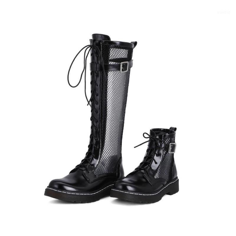 

Boots See Through Net Mesh For Women Spring Autumn Big Round Toe Shoes Woman Belt Buckled Strap Cross Tied, Ankle boots