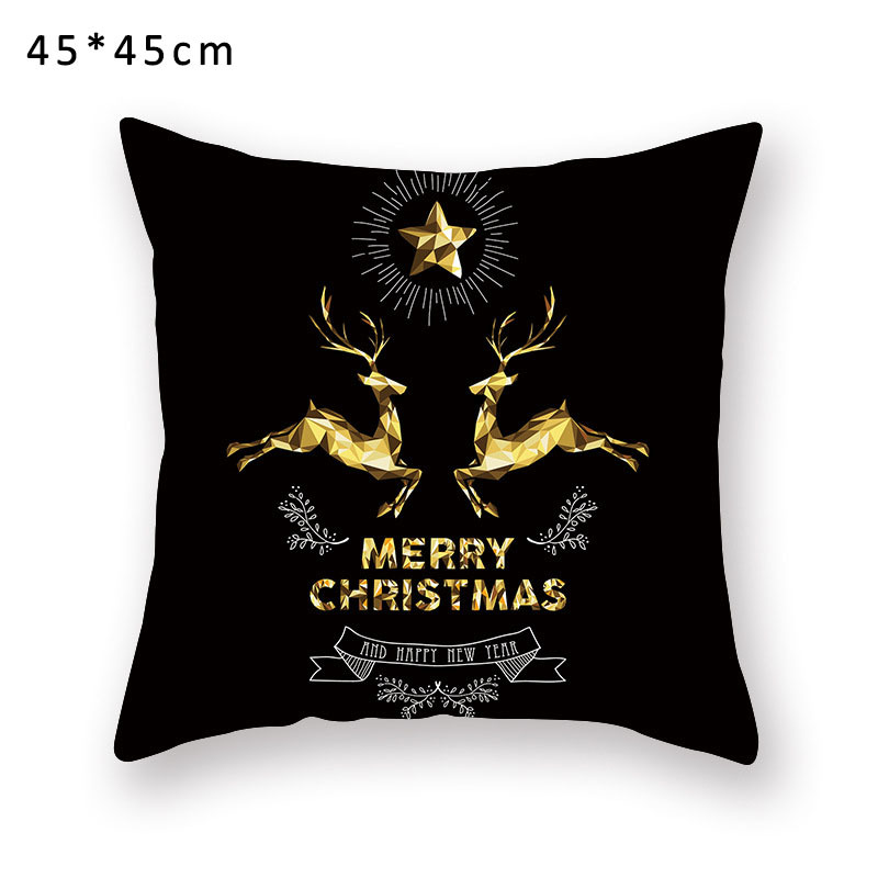 1Pcs Pillowcase 45x45CM Black Gold Xmas Decor Polyester Peachskin Home Ornaments New Year Gift Multi Purpose Merry Christmas-image-690915595