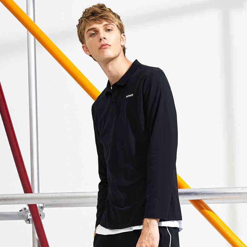 

Men's Polos Mew Male Black Long Sleeve Polo Shirt Men Brand -Clothing Simple Basic Quality Stretch Autumn Solid TJTD