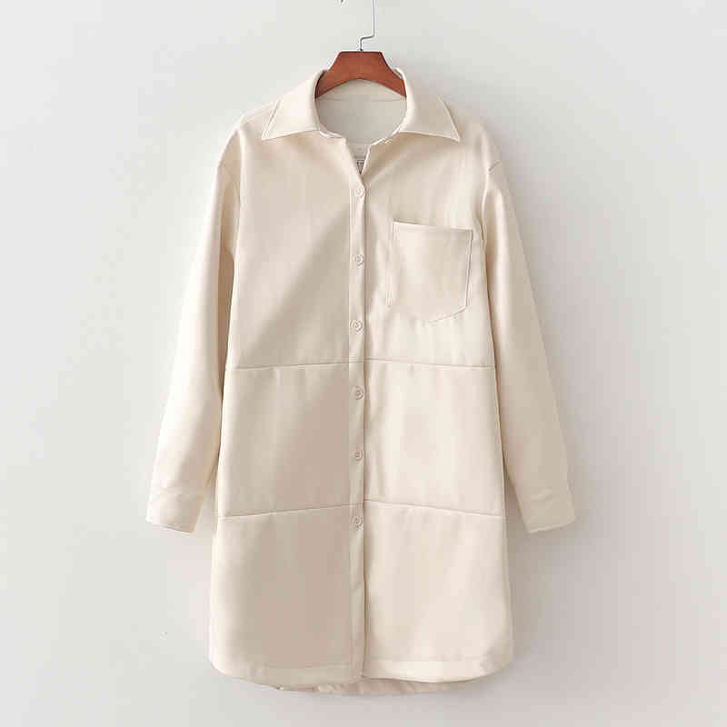 

Stylish Chic Beige Pu Leather Dresses Women Fashion Turn-Down Collar Dress Elegant Ladies Pockets Buttons Vestidos 210520, Blue