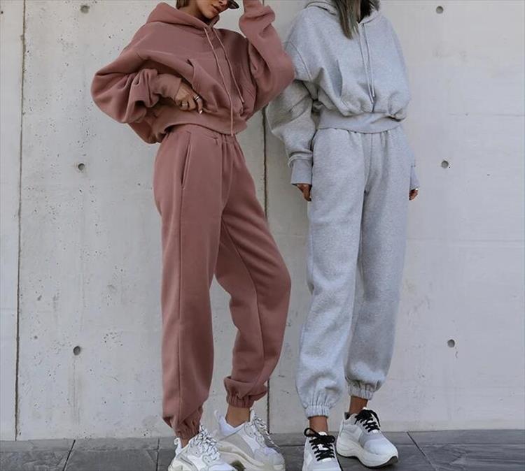 

two piece set outfits womens pants autumn tracksuit oversized hoodie and casual sport winter 2 woman, White
