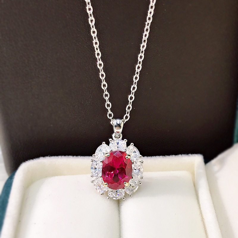 

2021 Simulation Ruby Pendant Necklaces Diamond 925 Silver Necklace Women