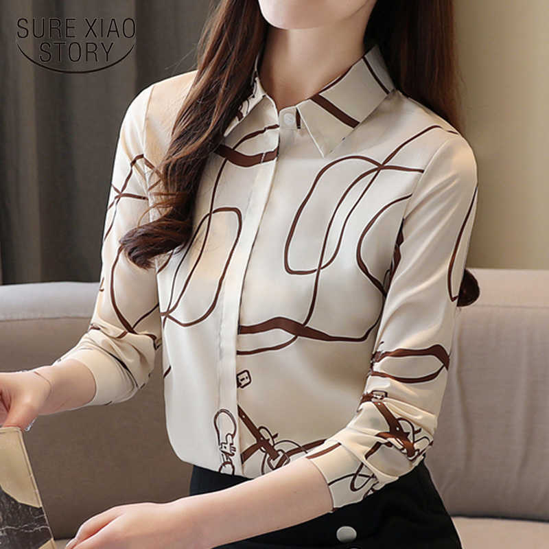 

Fashion Spring Long Sleeve Elegant Apricot Print Women Tops and Blouses Silk Womens Shirts Print Female Slim 8395 50 210527