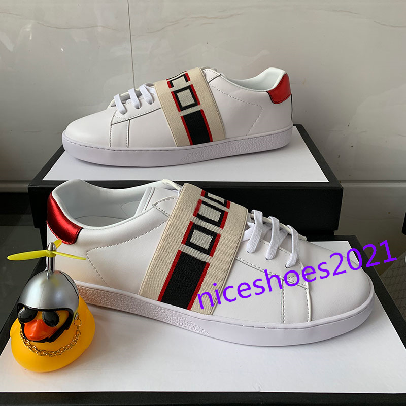 

2021 Top Quality Mens Womens Print Bee Snake Stripe Shoes Grey White Embroidered Chaussures Men & Woman Leather Sneakers Casual size 35-46 [With Box], Black