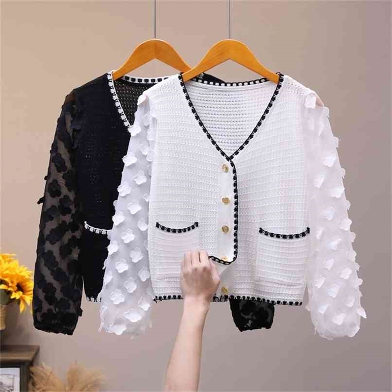 

Fashion Western-style long-sleeved sweater spring and autumn sexy loose V-neck cardigan short outer jacket 210520, Black