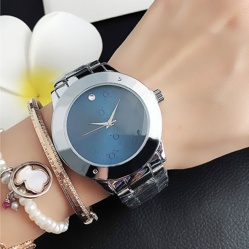 

Brand Watch Women Girl Crystal Big Letters Style Metal Steel Band Quartz Wrist Watches P68, Rose gold